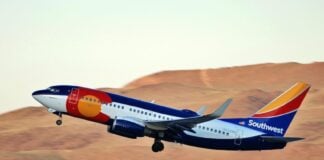 Southwest aircraft over desert