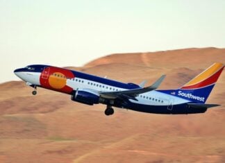 Southwest aircraft over desert