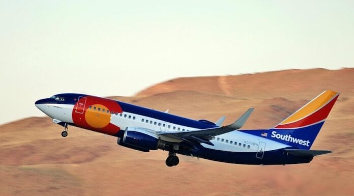 Southwest aircraft over desert
