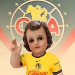 A baby Jesus doll dressed in a Club America soccer uniform