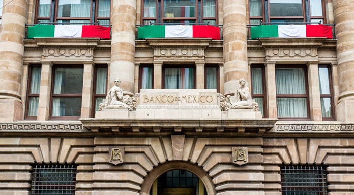 The entrance of the Bank of Mexico