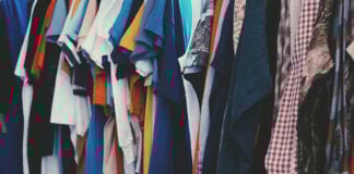 A rack of clothing, clothes