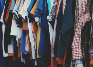 A rack of clothing, clothes