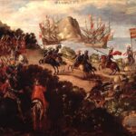 Painting of the Cortés led conquest of Mexico.