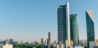 Torre Reforma and other skyscrapers along Paseo de la Reforma in CDMX