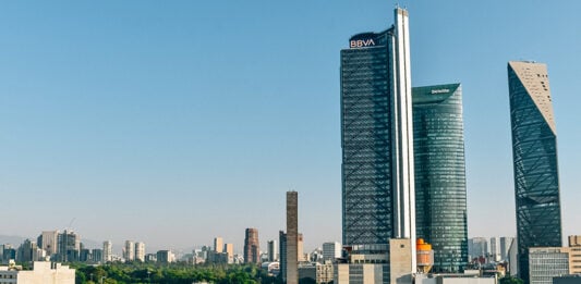Torre Reforma and other skyscrapers along Paseo de la Reforma in CDMX