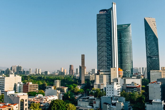 Torre Reforma and other skyscrapers along Paseo de la Reforma in CDMX
