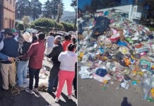 Protesters and uncollected trash in EL Oro