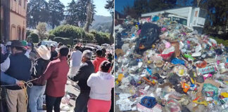 Protesters and uncollected trash in EL Oro