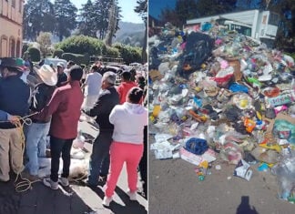 Protesters and uncollected trash in EL Oro