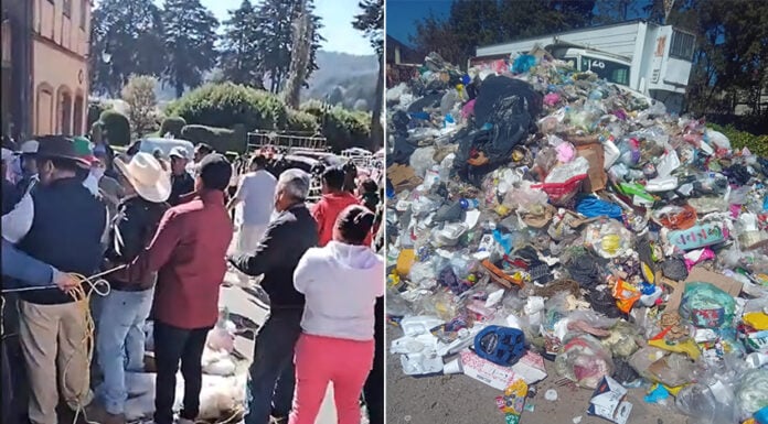 Protesters and uncollected trash in EL Oro