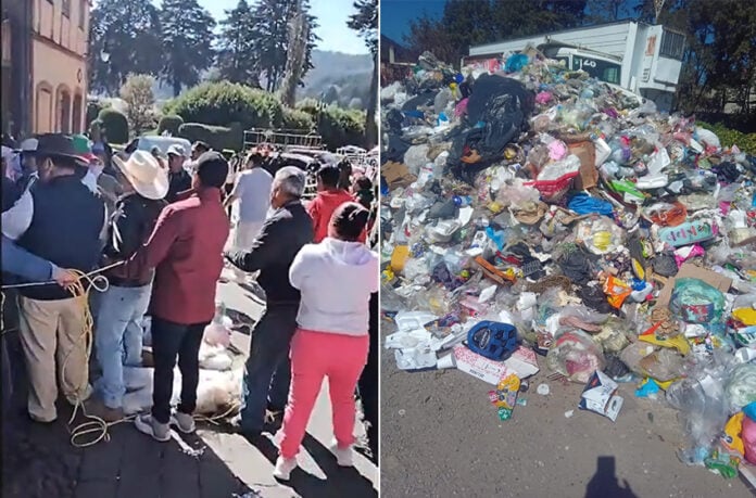 Protesters and uncollected trash in EL Oro