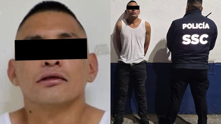 A mug shot shows a man with his eyes censored with a black bar