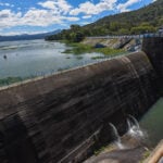 The Valle de Bravo dam, with a full reservoir behind it