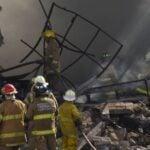 Black smoke rising from the crash of a Cessna 650 Citation III aircraft near Toluca airport in central Mexico