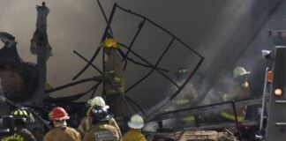 Black smoke rising from the crash of a Cessna 650 Citation III aircraft near Toluca airport in central Mexico
