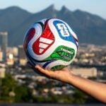 World Cup ball in front of Monterrey, Nuevo León