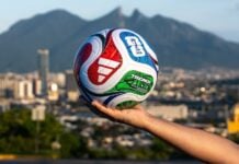World Cup ball in front of Monterrey, Nuevo León
