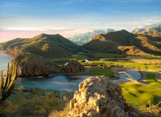 Coastal hills and a golf coarse in Loreto, Baja California Sur