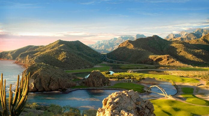 Coastal hills and a golf coarse in Loreto, Baja California Sur