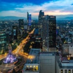 A view of Paseo de la Reforma in Mexico City at twilight