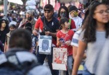 Crowds of families Christmas shopping in downtown Mexico City