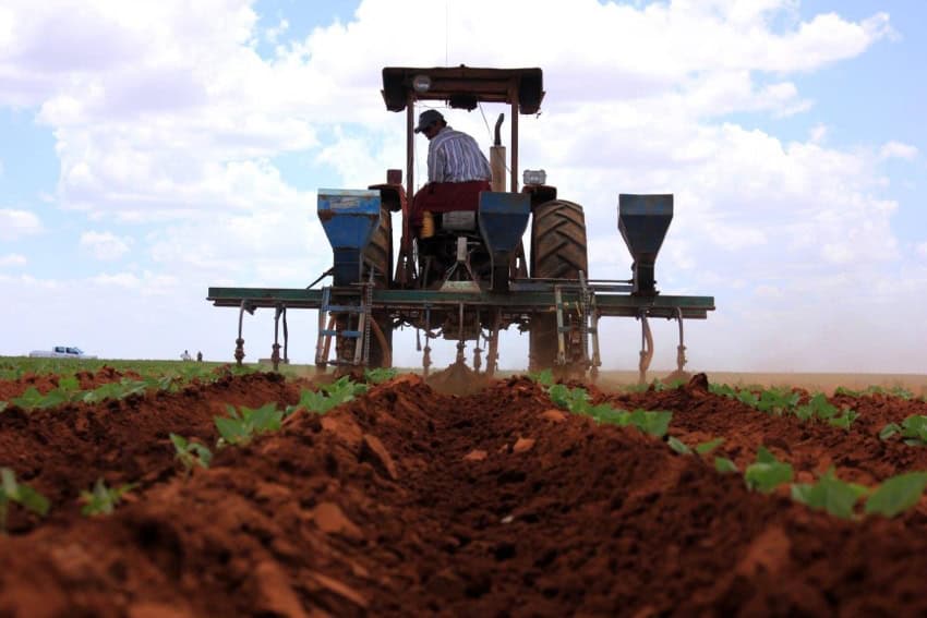 A Mexican farmer on a tractor