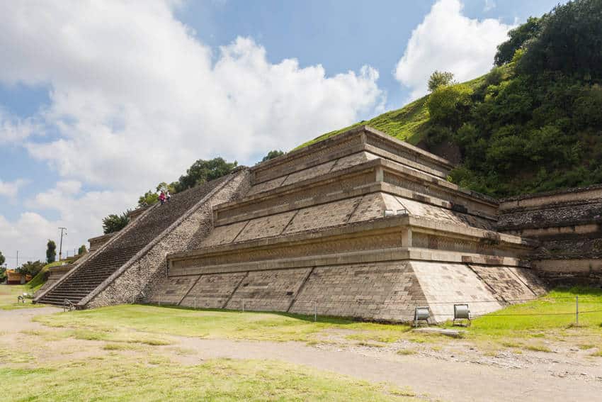 Stone steps and tiered architecture of the Great Pyramid in Cholula, Puebla, which inspired the name of Cholula brand hot sauce.