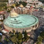 The new and old Basilica de Guadalupe buildings, side-by-side in Tepeyac