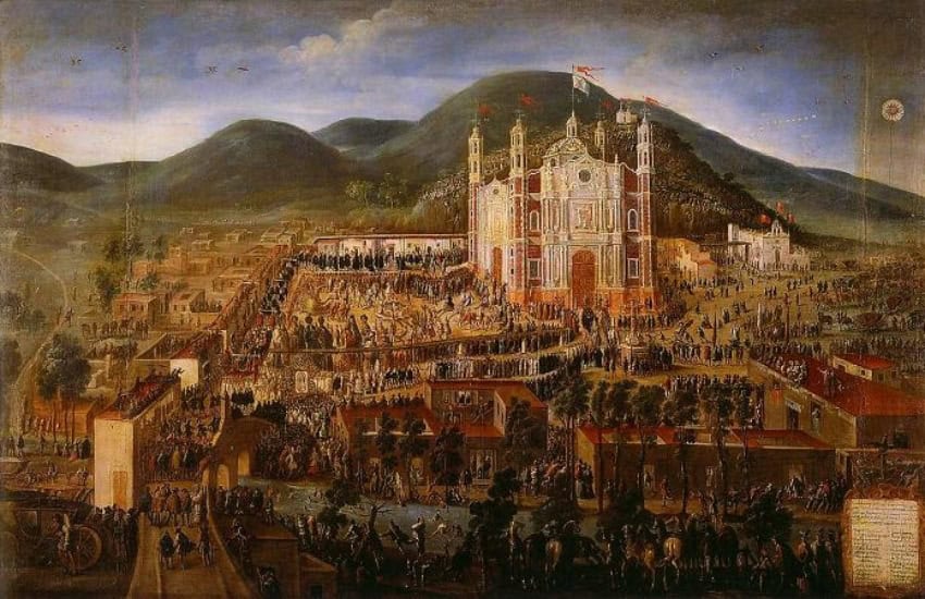 Painting of the old Basilica de Guadalupe in Tepeyac