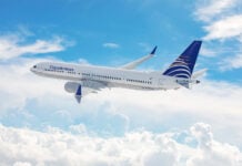 A Copa Airlines plane in the sky