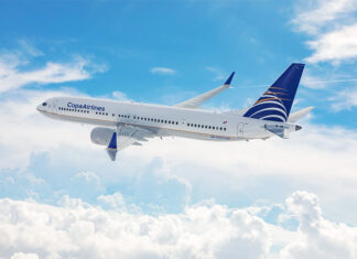A Copa Airlines plane in the sky