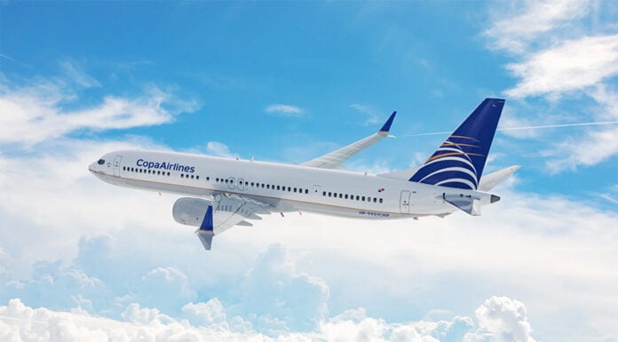 A Copa Airlines plane in the sky