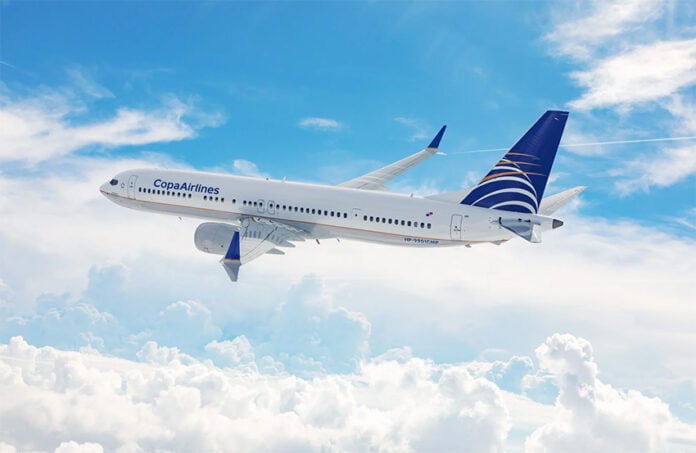 A Copa Airlines plane in the sky