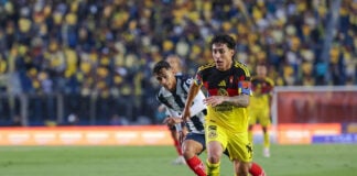 Club América forward Alex Zendejas breaks past Monterrey's defense during a November 24 soccer match