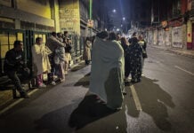 Residents in the street after quake