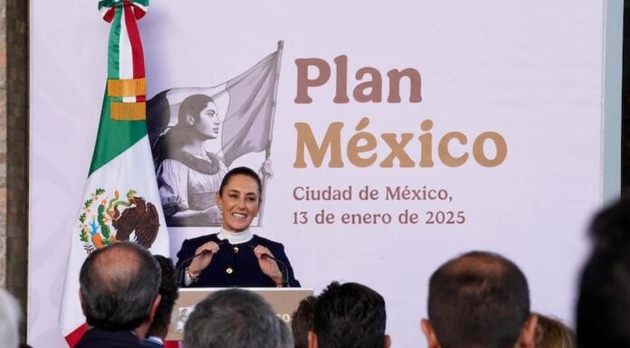 President Claudia Sheinbaum presenting Plan México on Jan. 13, 2025