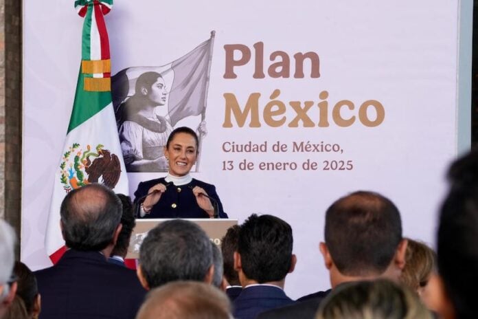 President Claudia Sheinbaum presenting Plan México on Jan. 13, 2025