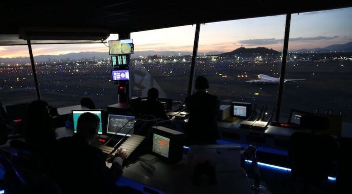 Interior of an air control tower in Mexico City