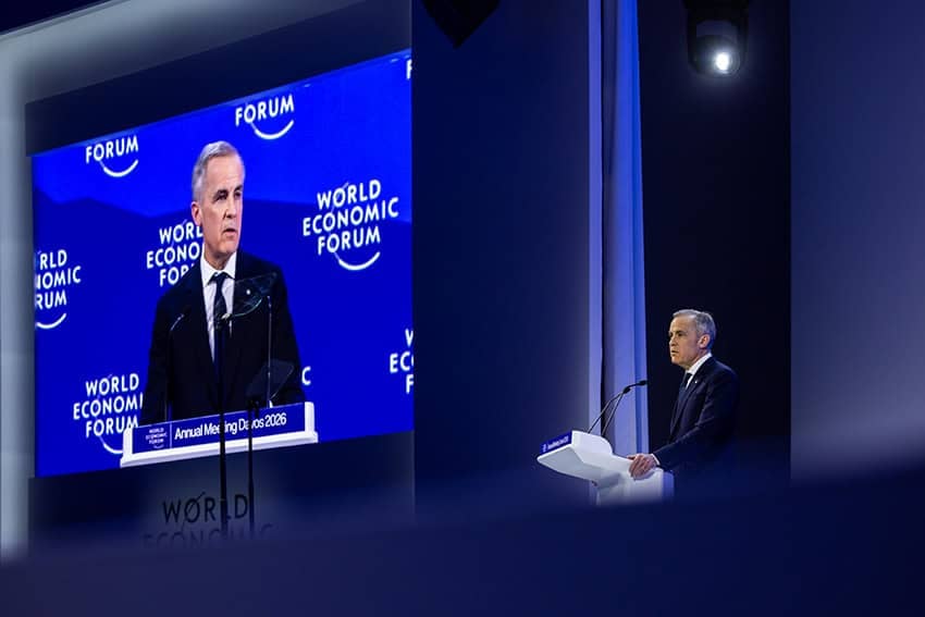 Canada PM Mark Carney gives a speech at the World Economic Forum