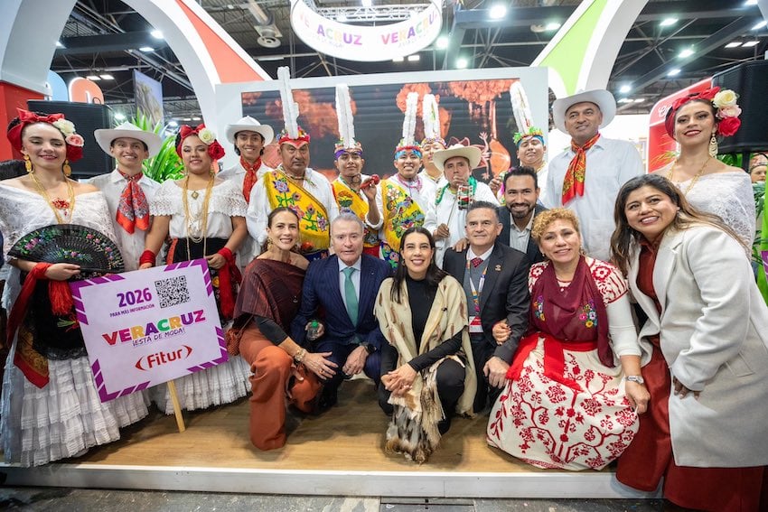 Tourism delegates pose for a picture at the Veracruz room at FITUR in Madrid