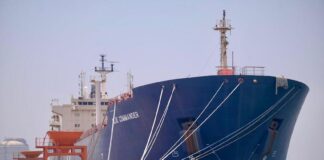 Blue Commander, an oil tanker at a Mexican port