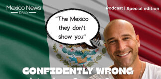 A man smiles in front of a Mexican flag in a photo with the words "Confidently Wrong interviews Servant Steve"