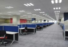 Empty room of office cubicles