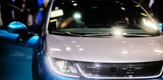 A closeup of the front of a BYD dolphin electric car.