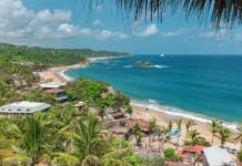 An aerial view of the Oaxacan coast in Mazunte