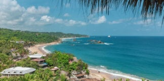 An aerial view of the Oaxacan coast in Mazunte