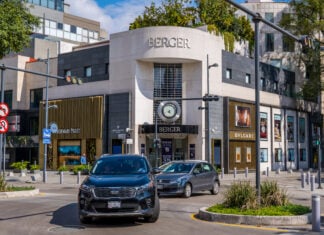 Mexico-City, Mexico - August 22, 2021 - cars and Berger store in the upscale Polanco neighborhood