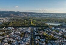 Aerial view of the Tangamanga urban park in the city of San Luis Potosí