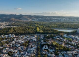 Aerial view of the Tangamanga urban park in the city of San Luis Potosí